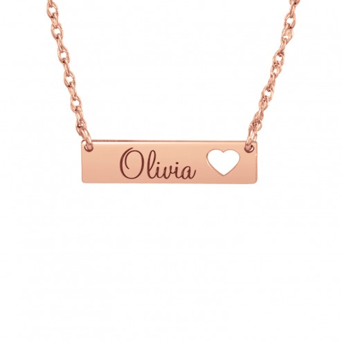 Kids Cutout Heart One Name Bar Necklace