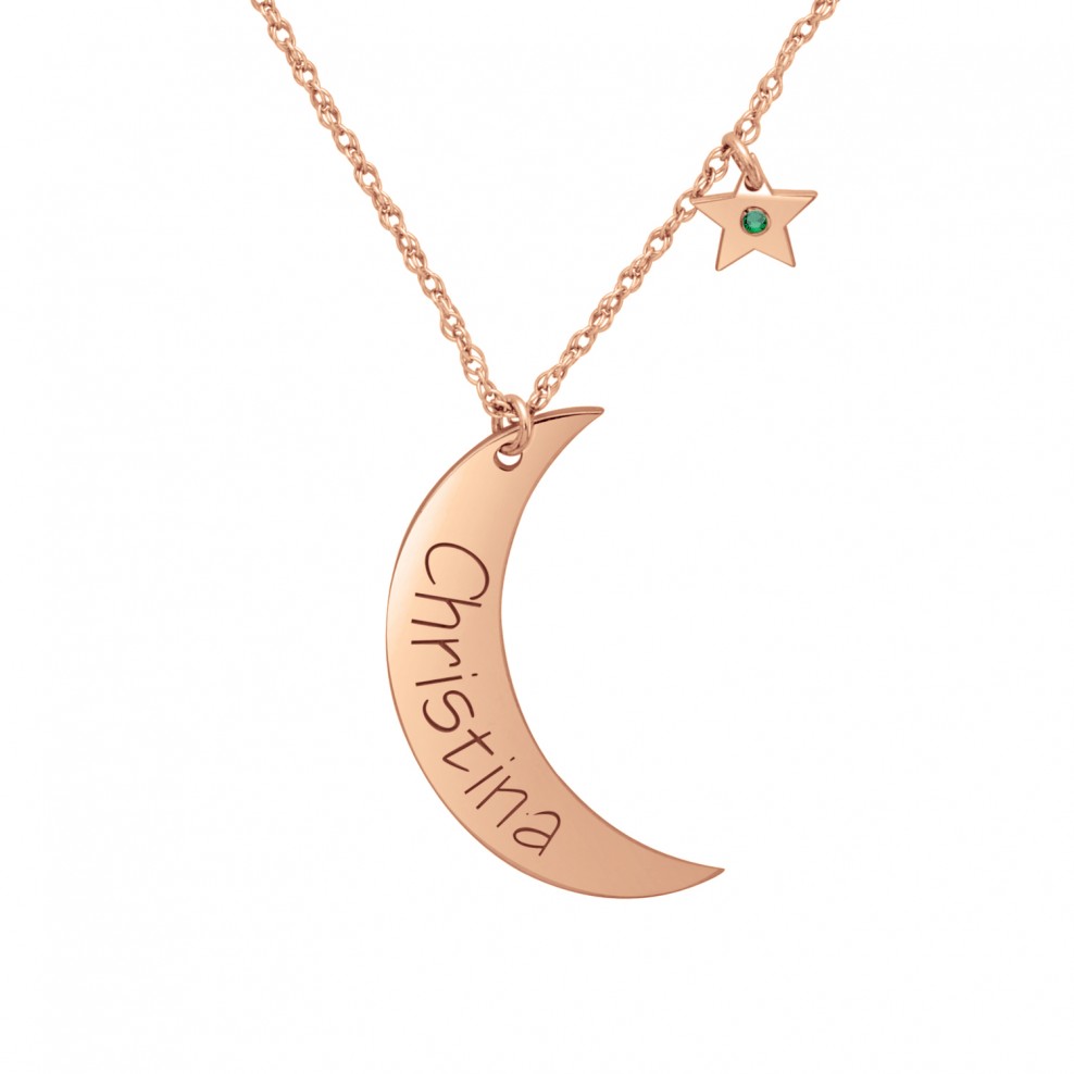 Silver Crescent Moon Birthstone Necklace with Family Birthstones Mom –  Ashley Lozano Jewelry
