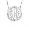 White Birthstone Halo Classic Script Monogram Necklace (30mm) Personalized Jewelry