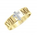 Yellow Roman Numeral With Diamond Accent Cross Ring (6mm)